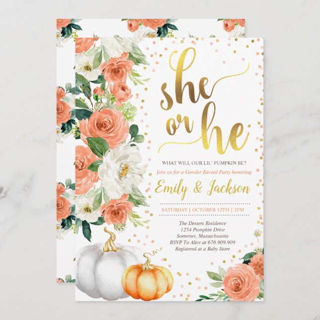 Sexo de calabaza Revelar Invitación Caer Bebé Reve (Anverso / Reverso)