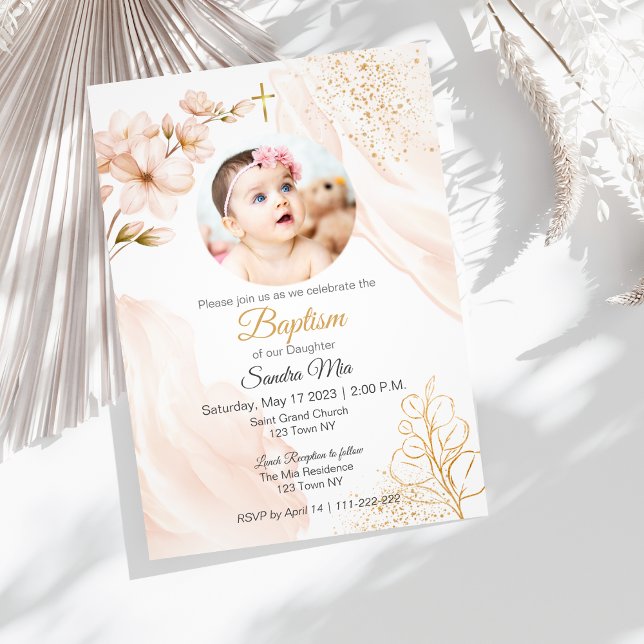 Sexo de oro neutral con invitación para bautizar c (Gold Gender Neutral with Photo Baptism Invitation
)