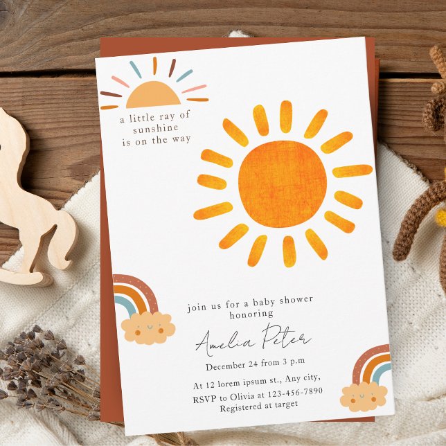 Sexo Sunshine Neutral Boho Sun Invitación Baby Sho (Subido por el creador)