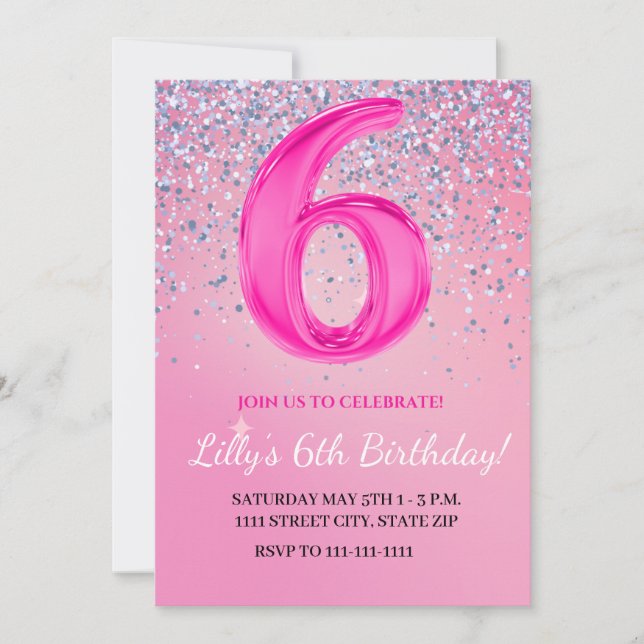 Sexto cumpleaños Chica invitación (Anverso)