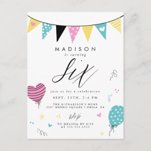 Sexto cumpleaños   Tarjeta postal Cute Doodle Bird