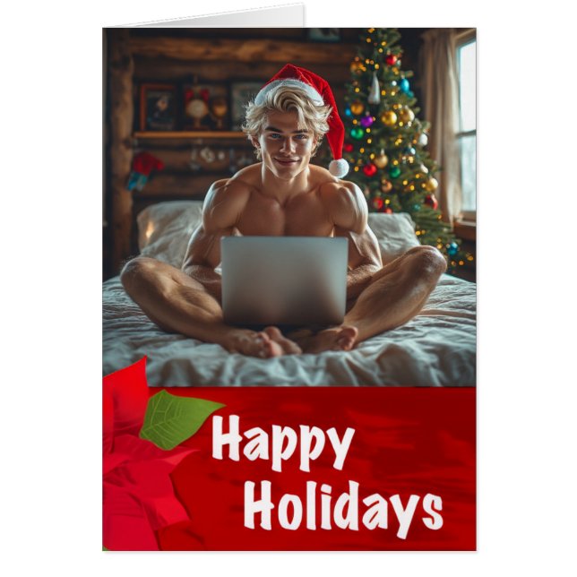 Sexy Gay Computer "Gigachad" Happy Holidays Card (Frente)