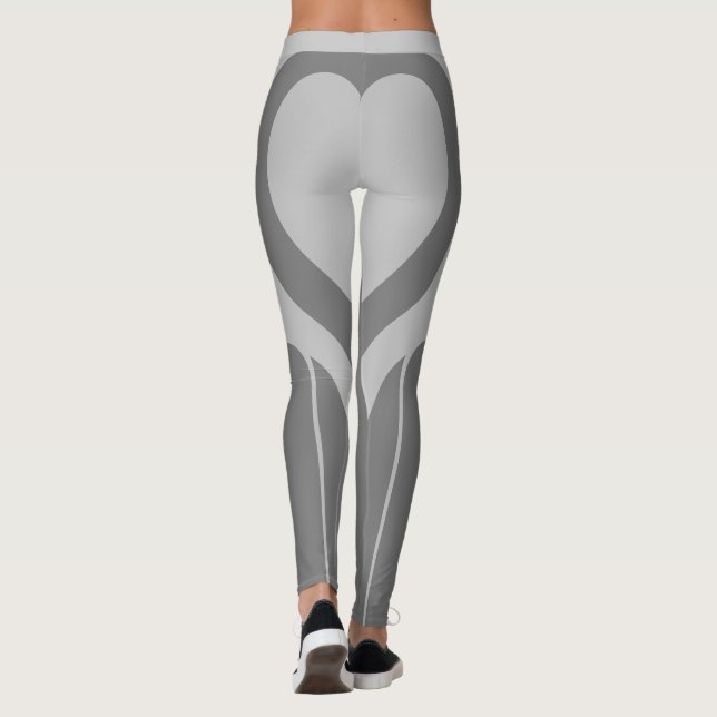 Sexy Light Gray Heart Butt Gym Activewear Leggings (Reverso)