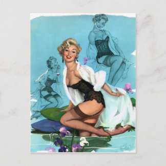 Sexy lindo rubio Vintage pin up postal arte chica