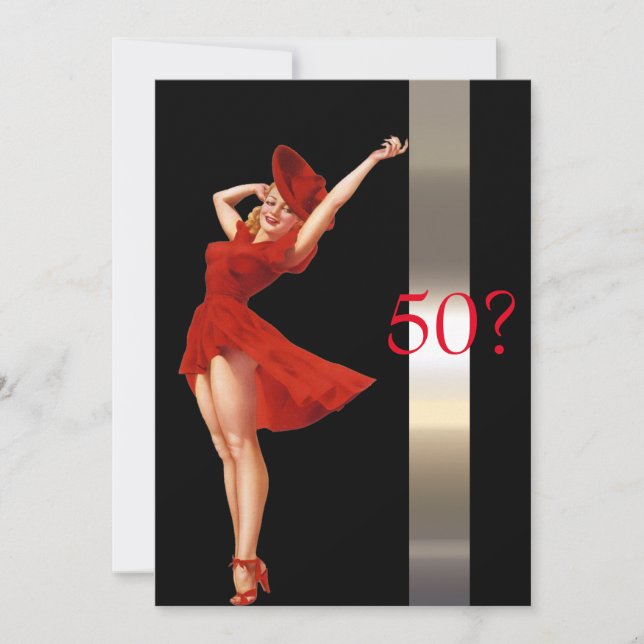 Sexy Pin Up, Lady in Red, Invitación de cumpleaños (Anverso)