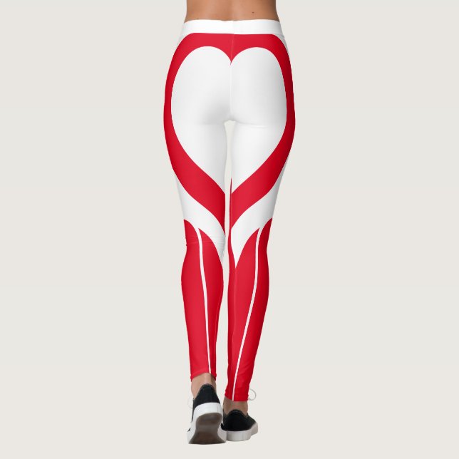 Sexy Red White Heart Butt Gym Activewear Leggings (Reverso)