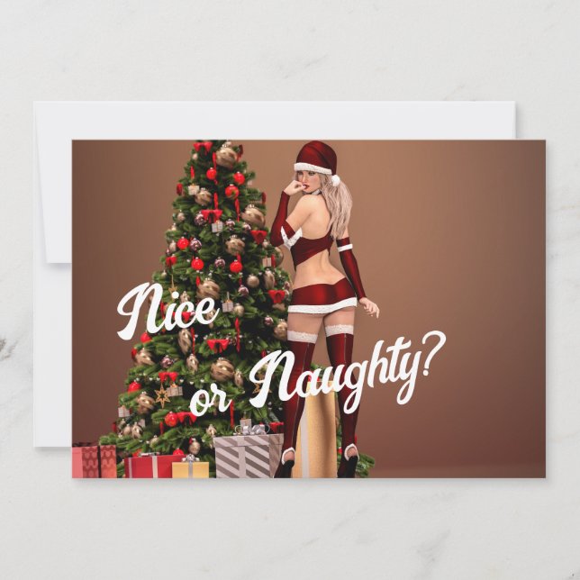 Sexy Santa Chica cerca del árbol de Navidad (Anverso)