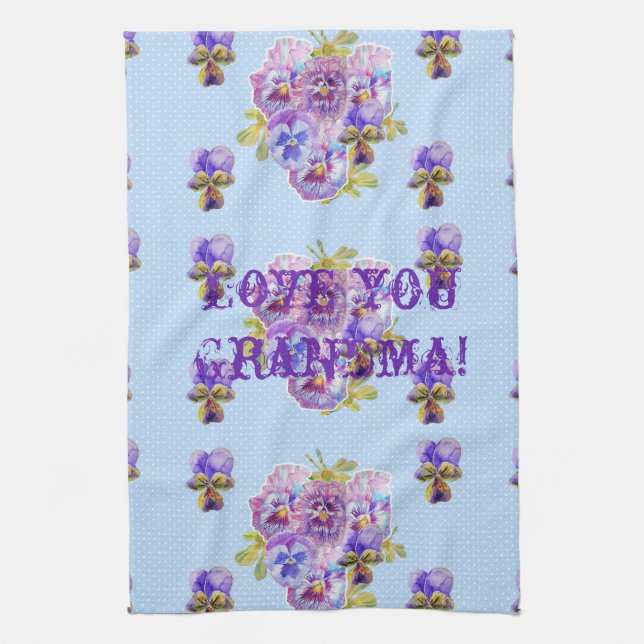 Shabby Chic Blue Love You Grandma Tea Toalla (Vertical)