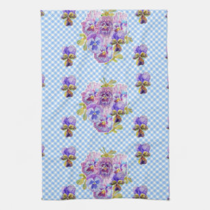 Shabby Chic Blue Pansy Floral Kitchen Toalla de t