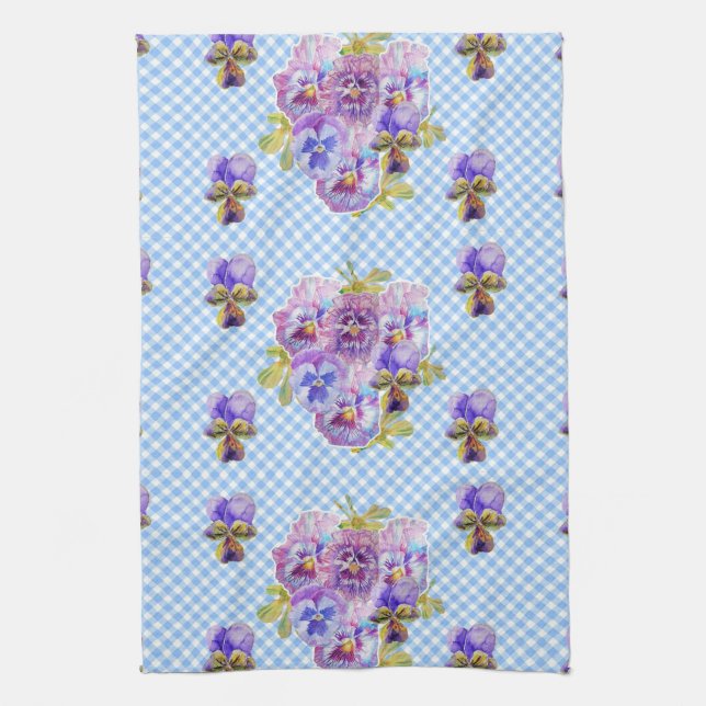 Shabby Chic Blue Pansy Floral Kitchen Toalla de té (Vertical)
