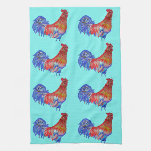 Shabby Chic Blue Rooster Chicken Kitchen Toalla de