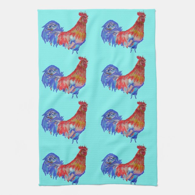 Shabby Chic Blue Rooster Chicken Kitchen Toalla de (Vertical)