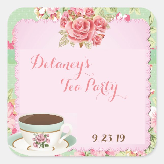 Shabby Chic Bridal Shower té fiesta pegatinas (Anverso)