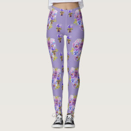 Shabby Chic Lavender Purple Pansy Floral Leggings