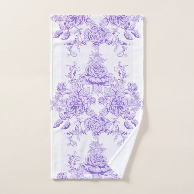 Shabby chic,lavender,toile,patrón,floral,Victoria (Toalla de mano)