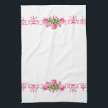 Shabby Chic Pink Floral Kitchel Toalla<br><div class="desc">rosa rosa rosado bonito con un delicado borde de esténcil en una toalla de cocina de inspiración rústica.</div>