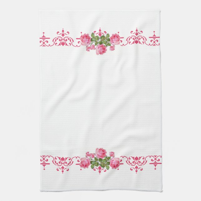 Shabby Chic Pink Floral Kitchel Toalla (Vertical)