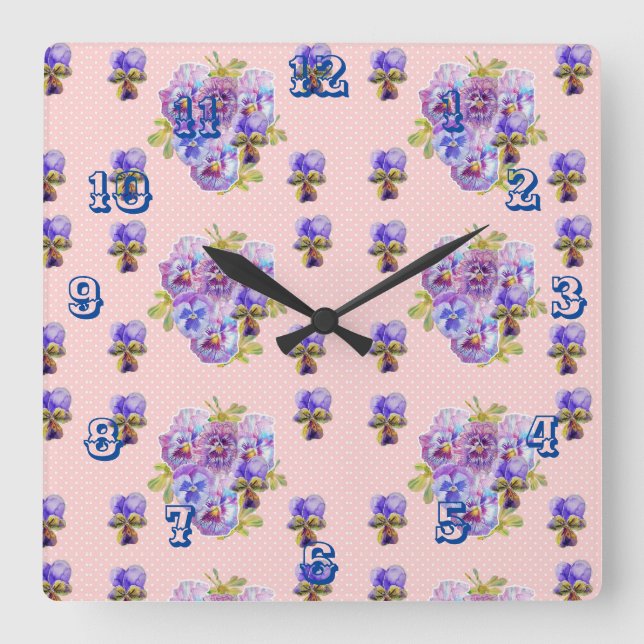 Shabby Chic Pink Pansies Pansy Floral Art Reloj (Anverso)
