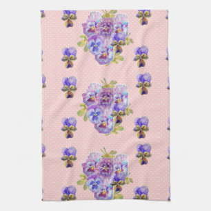 Shabby Chic Pink Pansy Floral Kitchen Toalla de té