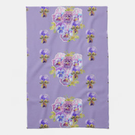 Shabby Chic Purple Pansy Floral Kitchen Toalla de