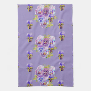 Shabby Chic Purple Pansy Floral Kitchen Toalla de