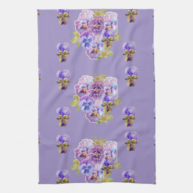 Shabby Chic Purple Pansy Floral Kitchen Toalla de  (Vertical)