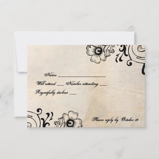 Shabby Chic Retro Floral rsvp con sobres (Anverso)