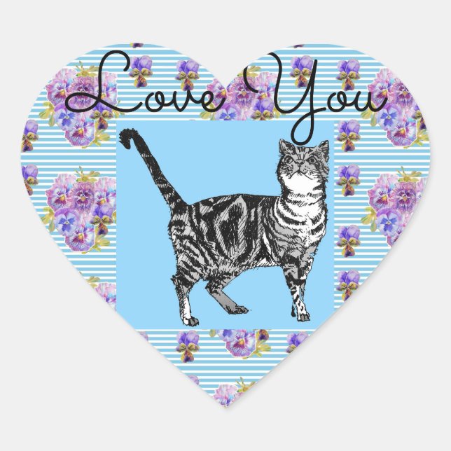 Shabby Chic Tabby Cat Love Heart Envelope Pegatina (Anverso)