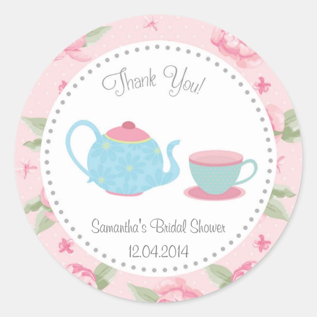 Shabby Chic Tea Fiesta Bridal Shower Pegatina (Anverso)