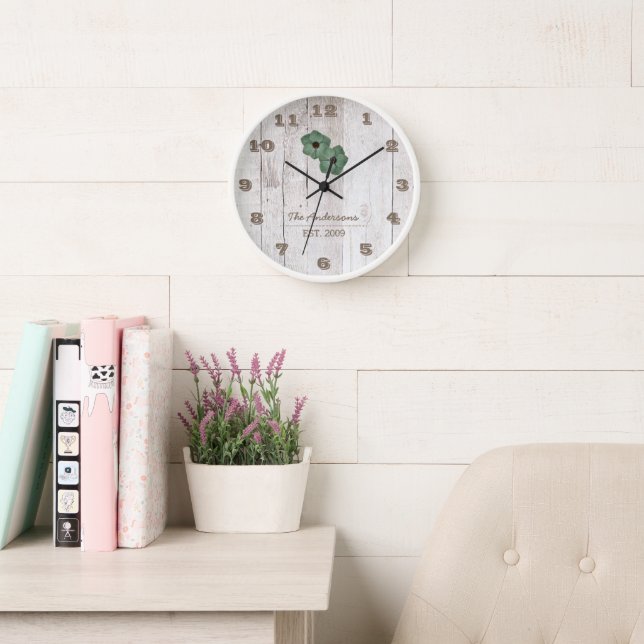 Shabby de madera encalada reloj Chic personalizado (Sala de lectura)