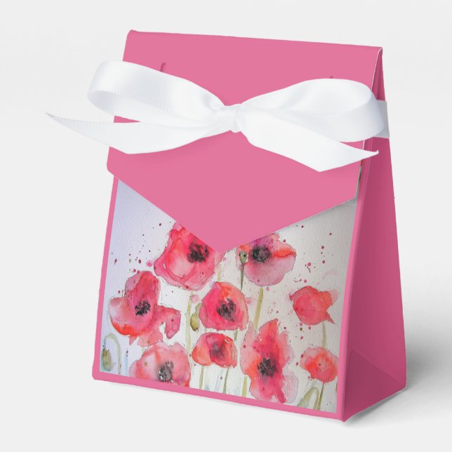 Shabby Red Poppy Floral Tea Fiesta Pastel Caja de  (Front Side)