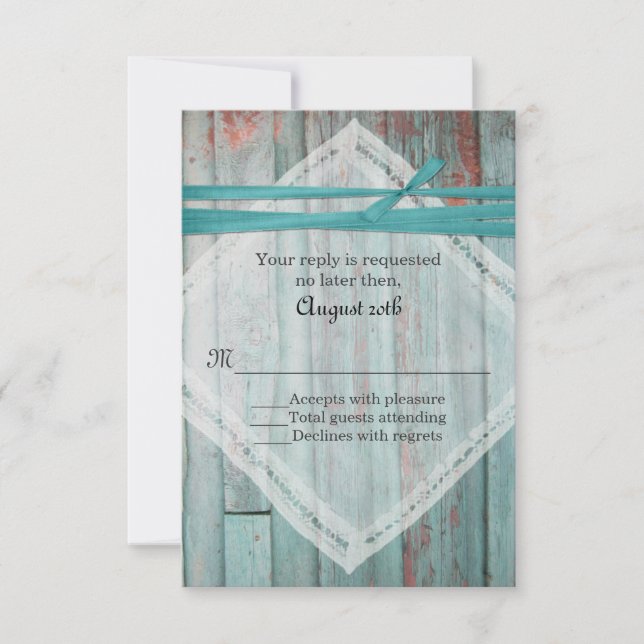 Shabby Turquoise Boda de Madera Pintada RSVP (Anverso)