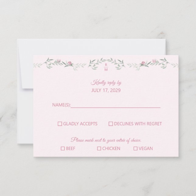 Shades of Pink Foliage Monogram RSVP Response Card (Anverso)