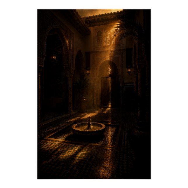 Shadowed Riad Fountain Poster (Anverso)