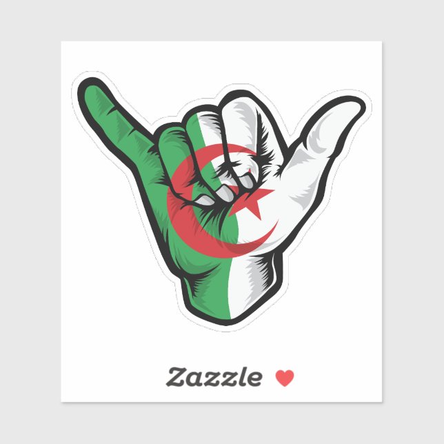 Shaka Hand Algeria Flag Good Vibes Pegatina (Hoja)