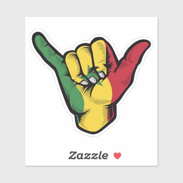 Shaka Hand Senegal Flag Good Vibes Pegatina (Hoja)