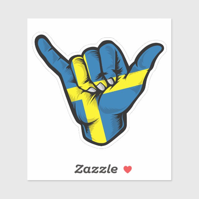 Shaka Hand Sweden Flag Good Vibes Pegatina (Hoja)