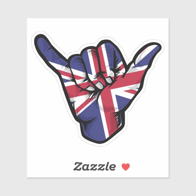 Shaka Hand United Kingdom Flag Good Vibes Pegatina (Hoja)