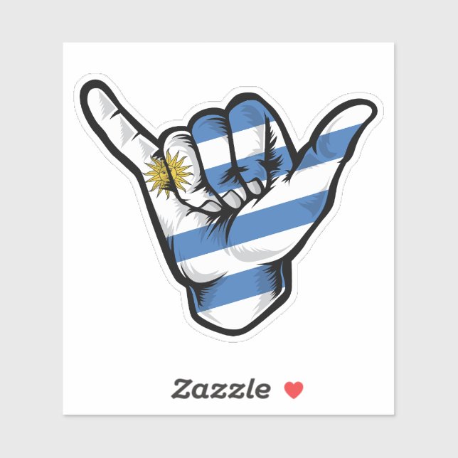 Shaka Hand Uruguay Flag Good Vibes Pegatina (Hoja)