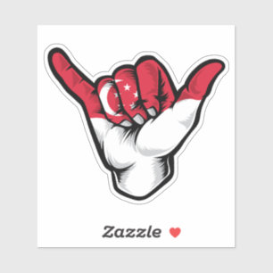 Shaka mano Bandera de Singapur Pegatina de buenas 