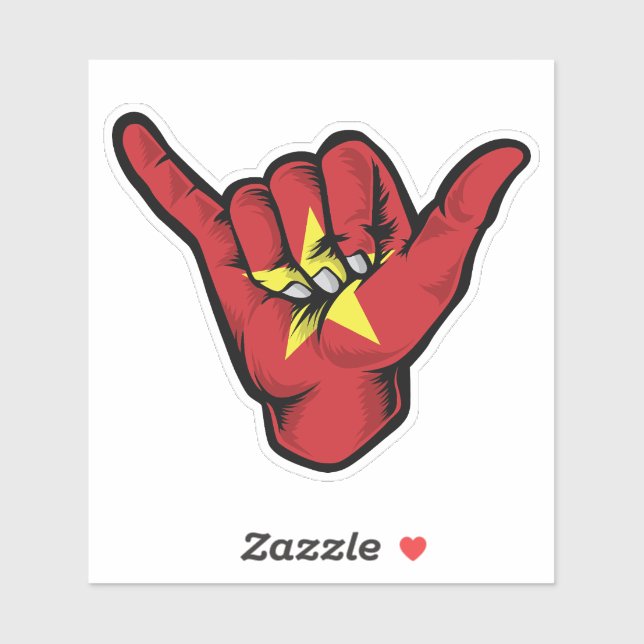 Shaka mano Bandera de Vietnam Pegatina de buenas v (Hoja)