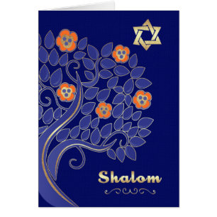 Shalom en Pesach. Tarjeta de árbol de floración de