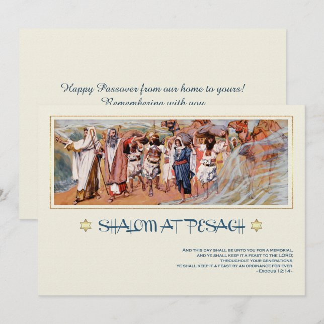 Shalom en Pesach. Tarjeta de saludo de Passover de (Anverso / Reverso)
