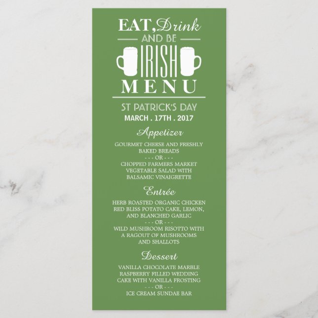 Shamrock and Beer Irish St Patrick's Day Menu (Anverso)