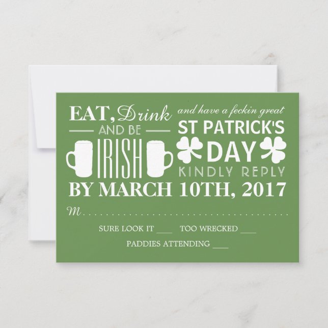 Shamrock and Beer Irish St Patrick's Day RSVP (Anverso)