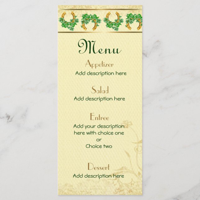 Shamrock and Gold Irish Boda Menu (Anverso)