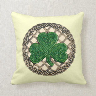 Shamrock Beige Y Nudos Celtas Almohada Reversible