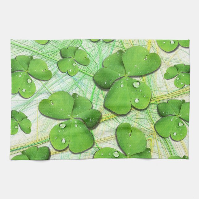 Shamrock Clover Green St Patrick Kitchen Toalla (Horizontal)