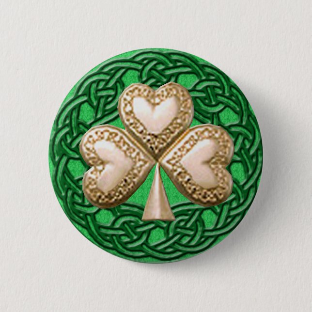 Shamrock de oro en botón nudos celtas (Anverso)