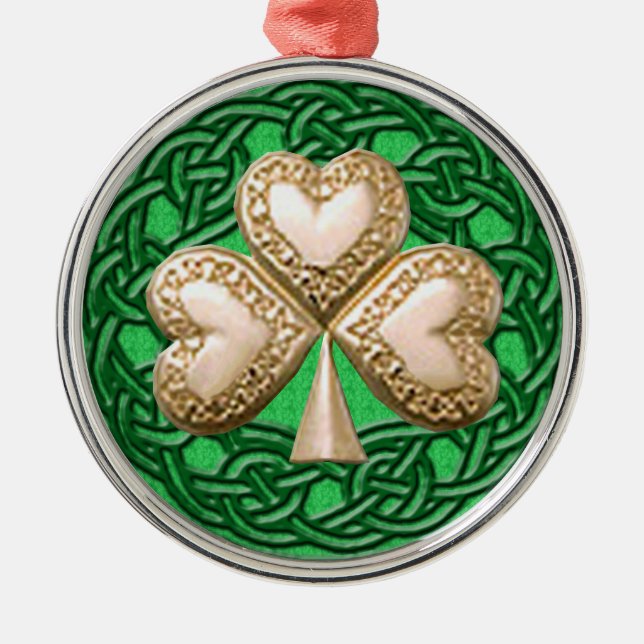 Shamrock de oro en ornamento de nudos celtas (Frente)